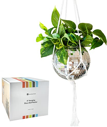 Havenstone Home Hanging Disco Ball Planter 8 - Macrame Plant Hanger for Indoor Plants, Home Décor & Room Décor with Cotton Rope