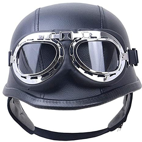 MRDAER Mezzi caschi Stile Racing Caschi Vintage a Scodella Caschi a Doppia Visiera con Protezione Solare con Occhiali Motocross off-Road ATV Bicicletta e Altro Uomo e Donna 100% ECE Approved Nero