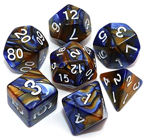 CREEBUY Polyhedral tärningsspel - blå och gyllene tärningar för Dungeon och Dragons, Pathfinder RPG