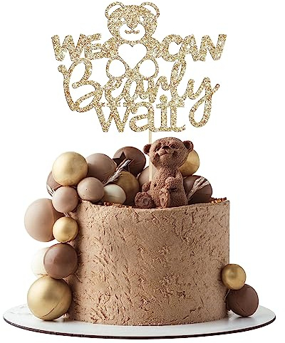 Gyufise 1Pc We Can Bearly Wait Baby Shower Cake Topper Champage Gold Baby Bear Theme Cake Decoration for Baby Shower Gender Reveal Party Decoration Supplies