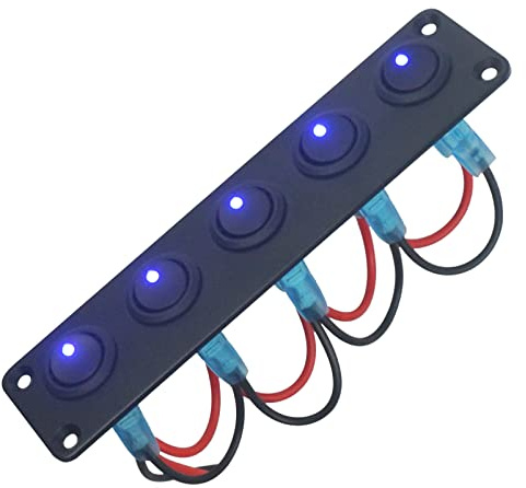 FanPaYY 5 Gang 3 Pin Wippschalter Panel Wasserdicht 12-24V Kippschalter Panel ON-Off Blue für Auto Fahrzeug Anhänger LKW SUV Marine Boot RV Schiff