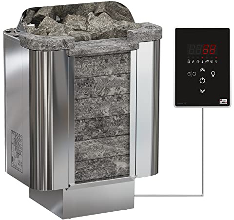 Sawo Cumulus Ni2 - Stufa elettrica per sauna da 9 kW, 230 V/400 V, con pannello di controllo Saunova e pietre da sauna da 20 kg