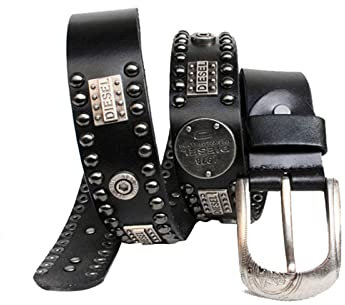 JIARY Nietengürtel Punk Rock Totenkopf Nietengürtel Leder,Schwarz,105cm/41.3''''
