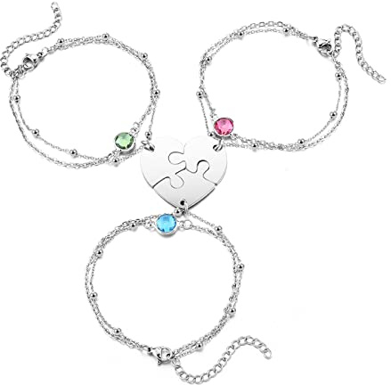 PiercingJak Set di braccialetti puzzle personalizzati, 2/3/4 pezzi per famiglia, amore, migliore amico, in acciaio inox, con nome personalizzato, cavigliera braccialetto BFF con ciondolo a forma di