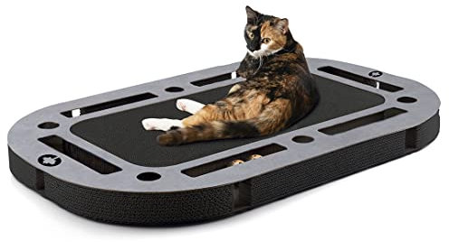 CanadianCat Company | XXL Katzenspielplatz 85 x 54 x 5,8 cm mit integrierter Kratzpappe | PlayPlate Black Edition - schwarz betonlook