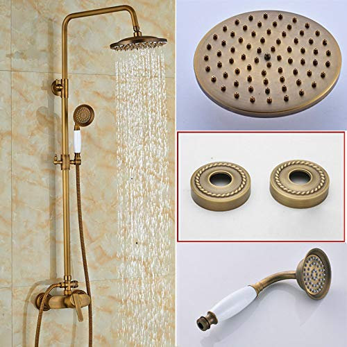 Shower System Brass Antique Rain Shower Mixer Tap Single Handle Outdoor Shower Mixer Brass Rain Shower Mixer with Hand Shower,Antique Brass D,02(Antique Brass C) Good