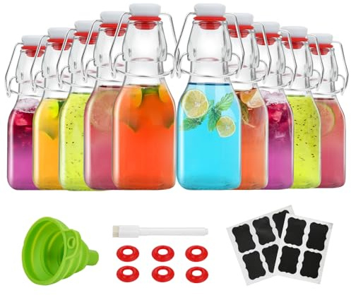 ZEBEIYU Swing Top Glass Bottles 4 oz With Flip Airtight Lids for Home Brewing, Beverages, Oil, Vinegar, Water, Soda, Kefir, Limoncello, Homemade liquor, vanilla（10 Pack