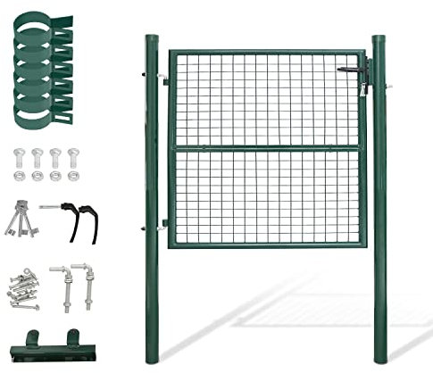 Gimisgu Cancello da giardino, 100 x 100 cm, in acciaio zincato, con manico e 3 chiavi, robusto e durevole, per porta d'ingresso, colore: verde