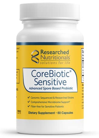 Researched Nutritionals CoreBiotic Sensitive - Vegan Probiotics for Low FODMAP Diet - Spore Based Probiotic Supplement to Support Microbiome & Gut Health - Researched Strains (60 Capsules)