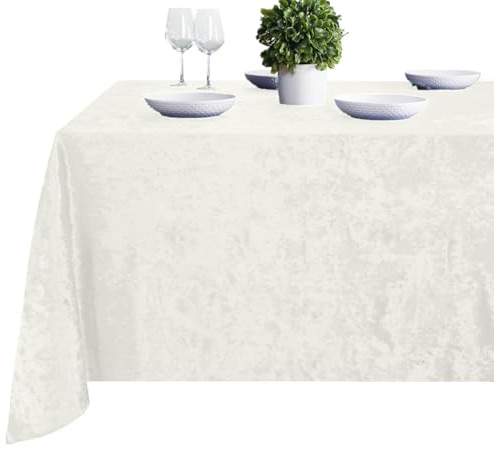 Elegant Event Essentials-Rectangle Crushed Velvet Tablecloths-Thicken Wrinkle-Resistant Table Cloth, Washable Heavy Weight Table Cover 60 Inch x 126 Inch Ivory