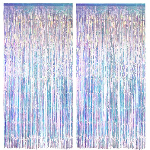 Iridescent Party Streamers Backdrop - GREATRIL Holographic Tinsel Foil Fringe Curtain for Mermaid/Disco Theme/Euphoria/Eras Party Decor, 1m x 2m, Pack of 2