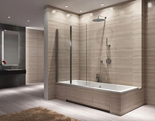 BADLAND Duschwand für Badewanne 100x140 Badewannenabtrennung 2-teilig Agat Gehärtetes Glas 5mm