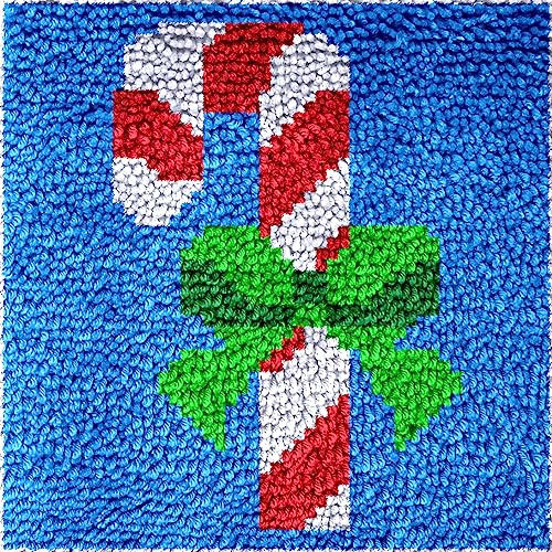 Numptain Latch Hook Kits for Adults,DIY Rug Crafts Christmas Candy Pattern Color Printed Canvas,Latch Hook Kits for Beginners Handmade Needlework Crafts Home Decoration,12x12