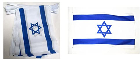 AZ FLAG Guirlande 6 mètres 20 Drapeaux Israël 21x15 cm - Drapeau israélien 15 x 21 cm & Drapeau Israël - 150x90 cm - 100% Polyester Avec Oeillets Métalliques Intégrés - Pavillon 110 g