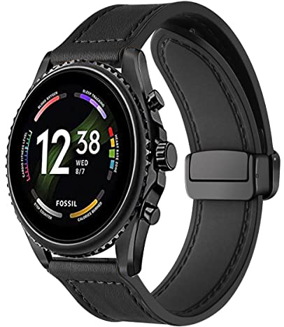Magnetische Armbänder für Fossil GEN 6 44MM / Gen 5E 44MM Armband für Männer und Frauen, Magnetische Leder Silikon Hybrid Ersatzarmband Kompatibel mit Fossil GEN 6 44MM / Gen 5E 44MM (G)