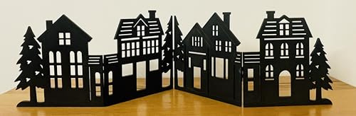 khevga Weihnachtsdekoration Tischdeko Fensterdeko zum Stellen Deko Haus Silhouette klappbar 60 x 16 cm schwarz Holz