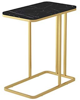 Nachttische C-förmiger Beistelltisch, Tischplatte aus künstlichem Marmor, schmaler Couchtisch für Hotels, Café, Bar, Balkon, Kleiner Raum, Sofatisch, Korbtisch (Farbe: D, Größe: 50 x 30 x 58