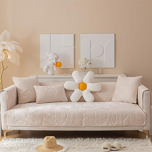1 2 3 4-Sitzer-Sofabezug PlüSch Rutschfester Sofa ÜBerwüRfe L/U-Eck-Universal Sofa üBerzug MöBelschutz Stoff Leder Couch üBerzug Baby-Krabbelmatte Katzen Hunde Decke Sofa Abdeckung(70X70cm,Beige)