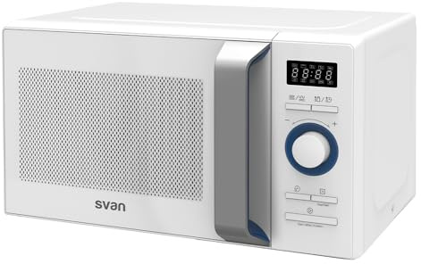 Svan Microondas 20 Litros con Grill Blanco SMW2800DGB. 800W, Grill 1000W, 8 Programas, Modo Descongelación, Revestimiento Interior, Fácil Limpieza, Temporizador 95min.