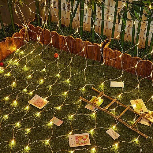 Sonnewelt 1,5x1,5m 96 LED Lichternetz Außen Lichterkette Netz Outdoor Lichterkette Netzlicht Weihnachtslichter Außenlichterkette Dekorative Lichterketten LED Lichternetz Outdoor, Warmweiß