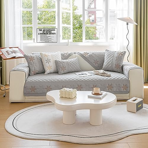 VanderHOME 1 2 3 4 Sitzer Sofabezug Couchbezug L Form Ecksofa Sofa/Couch überwurfdecke, Rutschfester Sofa überzug aus Baumwolle 70 * 90cm-Grau-Armlehnenbezug(1 Stück)