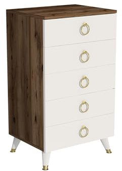 WellHome Commode SOLACE 90,6x50x37,5 cm - Noyer clair et blanc