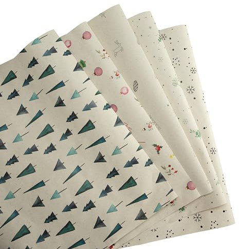 Geschenkpapier Weihnachten – Weihnachtsgeschenkpapier aus Graspapier – 5 Geschenkpapier Rollen im Set – Geschenkpapier Gras, Natur – ökologisch und nachhaltig – Rolle: 47 cm breit, 2 m lang