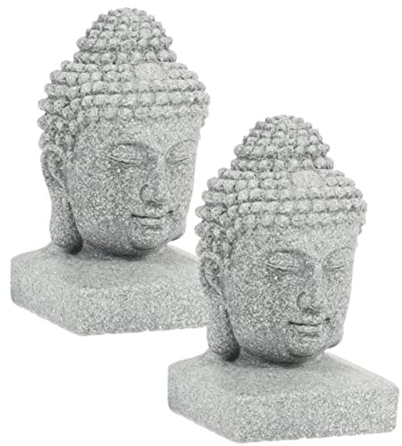 LIFKOME 2 Piezas Adorno De Buda Adornos De Pecera De Resina Estatua De La Cabeza De Buda Decoracion Escritorio Home Decoracion Escultura De Buda Polvo De Piedra Azul Japón Porche