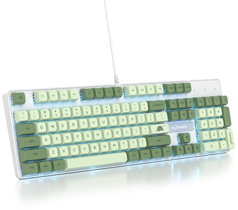 Owpkeenthy Clavier de jeu mécanique vert pleine taille avec pavé numérique, 100 % filaire NKRO rétroéclairé RVB, 104 touches avec interrupteur rouge pour joueur sur PC (104 matcha)