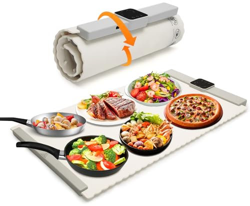Paninluo Plateau chauffant électrique avec température réglable (5 niveaux), pliable, flexible, plateau de chauffage rapide pour buffets, restaurants, fêtes