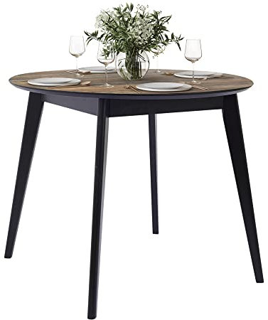 DAIVA CASA Orion Runder Tisch für Zwei – Küchen- und Esszimmermöbel aus massiver Birke – Mid-Century Modern Skandinavischer Stil – Schwarzer Tisch für kleinen Raum 89 cm…