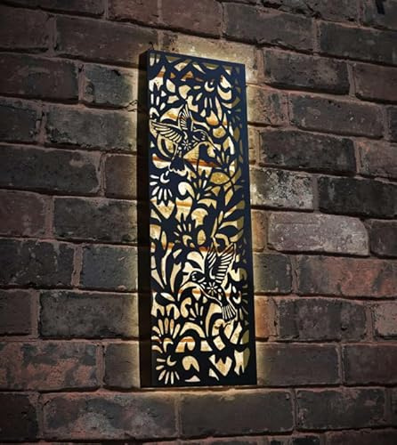 Betley Butterfly Hummingbird Solar Wall Panel - Metal Hand Crafted Garden Ornament - Home & Garden Light Decoration 20cm x 60cm