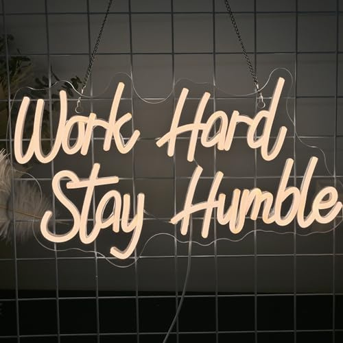SIGNSHIP Neon Sign Work Hard Stay Humble Dimmable Neon Signs for Wall LED Warm White Letter Neon Lights Sign for Home Bar Man Cave Beer Cafe Bistro Club Party Decor Girl Gift
