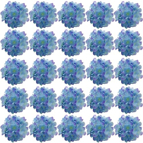 FagusHome 30 teste di ortensie artificiali in seta, fiori e steli, ortensie finte, per la decorazione della casa e del matrimonio (blu viola)