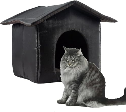 Outdoor Cat Shelter, Wasserdichtes Katzenhaus Hundehaus, Tragbares Katzenhöhlenbett, Weiches wasserdichtes Feeral Katzenhaus, verdicktes Haustier Schlafhaus Katzenzelt (L: 45*43*40cm,Black)