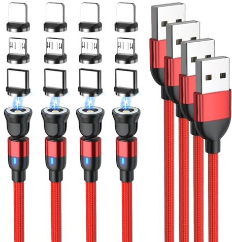 BITHAI 4 Pack Magnetic Charging Cable - 360 Rotating Phone Charger Magnetic Connectors Compatible For Most Devices - Nylon Braided Cable - 3in1 Charger Micro Type C USB (3.3ft*4)