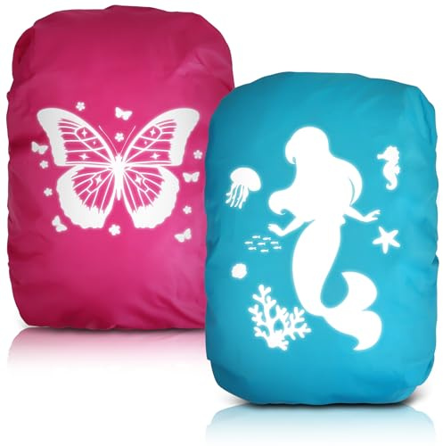Bomtop 2 Stück Regenschutz für Rucksäcke Schulranzen, Wasserdichter Rucksack Regenhülle Reflektierender Rucksack Regenschutz Schultaschenhülle Rucksack Cover für Wandern, Camping, Radfahren, Reisen