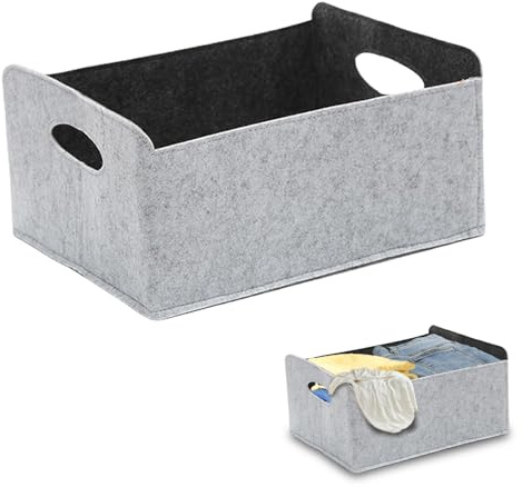 Cnwinu Aufbewahrungskorb Filz,Filzkorb Aufbewahrungskorb Faltbar,Aufbewahrungsbox Klein,Verdicken Filzbox mit Henkel,Filz Organizer für Regale,Schränke,Zuhause,Büro - Grau(1 Stück)