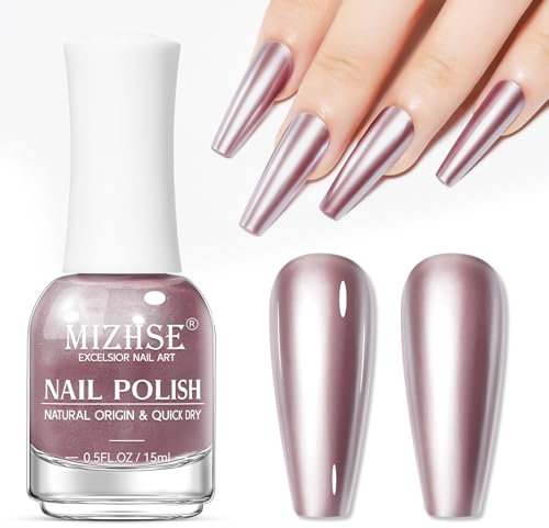 MIZHSE Rosa Metall Spiegel Nagellack Lange Dauerhafter Nagel Lack Bunte Glänzende Chrom Nail Art Metall Nagellack Ohne UV Lampe für Den Heim-Diy-Nagelsalon 15ml