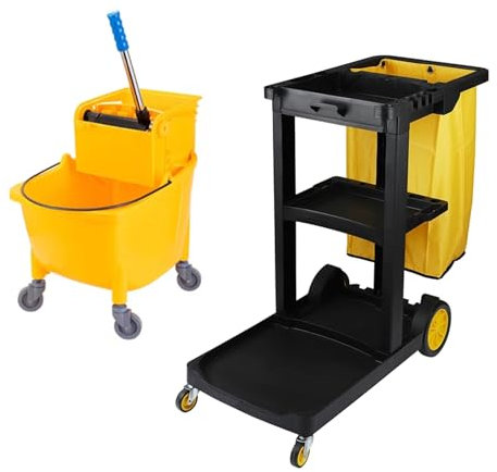 LBLFEBD Commercial Janitorial Cart | Housekeeping Cart with Wheels | 3 Shelves | 22 Gallon Vinyl Bag | Adjustable Shelf | Load-bearing 50 kg