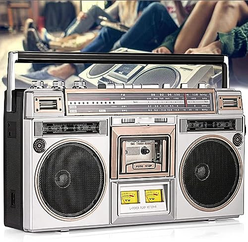 Reproductor de casetes Boombox Retro, Reproductor de casetes y Radio Am/FM con Altavoz y Conector para Auriculares, Amplia compatibilidad Bluetooth