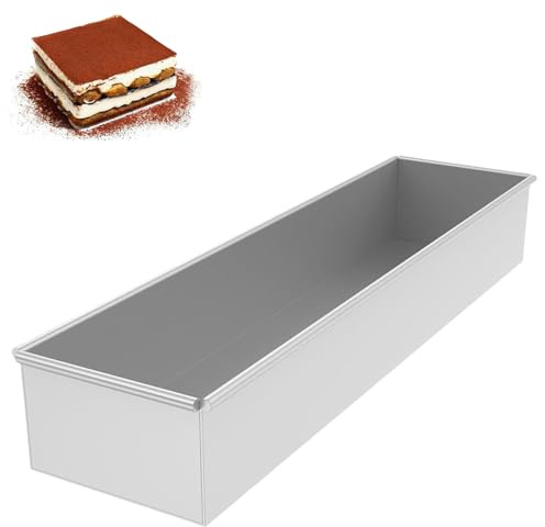Molde rectangular largo de aleación de aluminio para tartas de tiramisú, molde antiadherente para brownies, aleación de aluminio, extraíble, incluye tapa acrílica y espátula de metal (fija)
