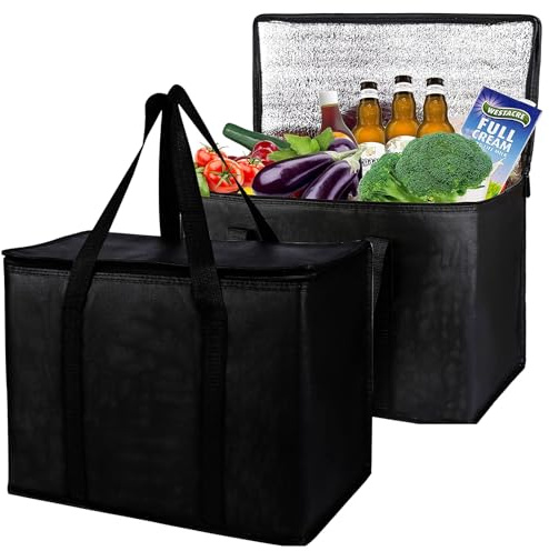 2Pack Cooler Bags - 8Gallon/35L Large Cool Bags for Insulated Food Thermal Delivery Bag for Hot Food, Collapsible Freezer Shopping Bags with Handle & Zips for Camping Outdoor BBQ Shopping Fishing