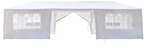 Gazebo da giardino bianco, 3 x 9 m, tendone per feste, matrimoni, impermeabile, con 8 pareti laterali rimovibili (2 porte)