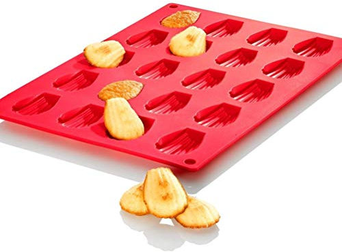 Jauarta Bandeja para Hornear de Madeleines, 20 Cavidades Silicona Antiadherente Bandeja de Madera para Hornear Pastel, Galletas (rojo)