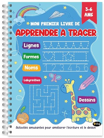 Finoly Heft zum Schreibenlernen für Kinder von 3 bis 6 Jahren | Vorschule Graphomotorik A4 | Schreiblernheft Kalligraphie Buch Schreiben Lernen Linien Formen Labyrinthe (Französisch)