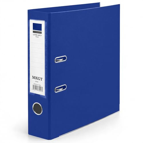 MKGT A4 Lever Arch File 75mm Spine – Heavy Duty Metal Lever Arch Mechanism, Strong Ring Binder Folder with Thumb Hole & Spine Label for Office, School & Home Filing (Blue, Pack of 1)