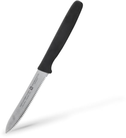 Cuchillo Tomatero Simón Gourmet Classic - Cuchillo Profesional de Hoja Microdentada para Tomates, Cítricos y Pan, Mango Negro Ergonómico, Acero Templado Ligero y Resistente