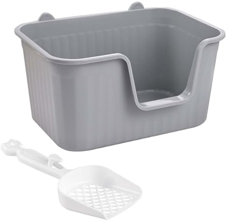 KRXSOBNV, Kattsandsfat med öppen topp for husdjurssand Bärbar Kattunge Potttoalett Anti-stänk kattsandsfack med hög sida, stor,Kattsandsbackar(Gray,XL)