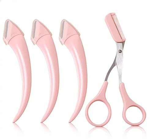 Anfänger Sicherheit Augenbrauen Rasiermesser, Edelstahl Augenbrauen Rasierer Augenbrauen mit Kamm, Halbmondklinge mit Mikroguard Eyebrow Trimmer, tragbare Augenbrauen-Schönheitszubehör (Pink)